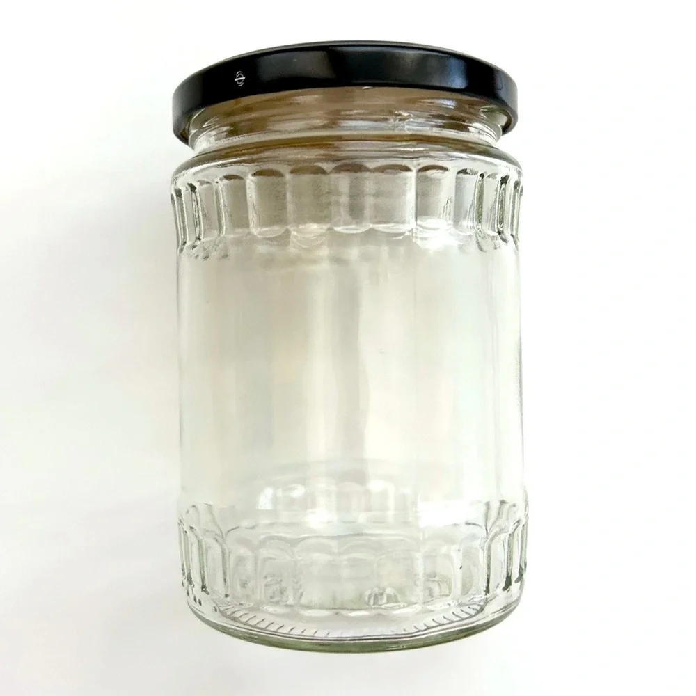 Lot of 4 Glass Jars + Black Metal Lid for Canning Crafts Storage Gifts
